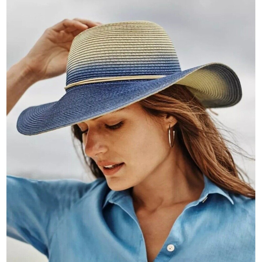 J. Jill Ombré Blue Paper-Straw Hat Beach Vacation One Size